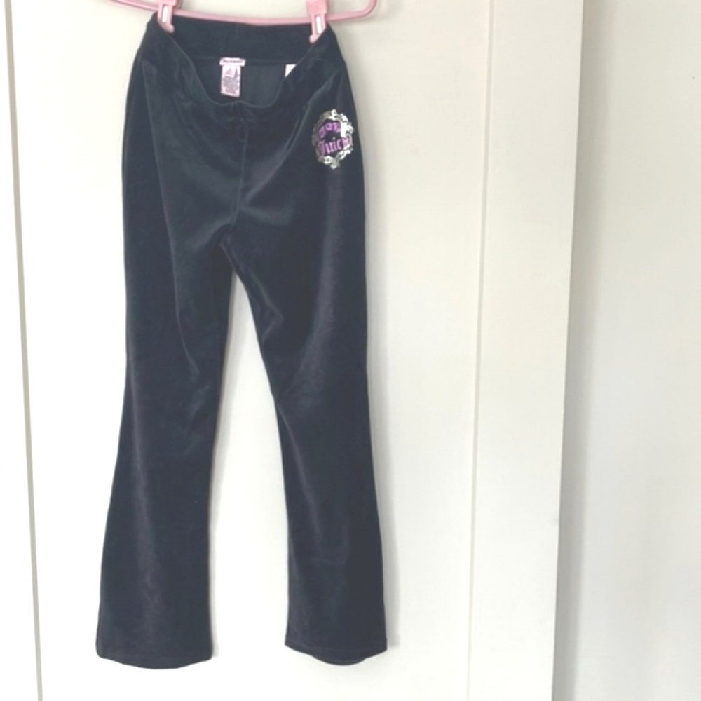 Juicy Couture Black Velour Joggers with Purple Logo Crest